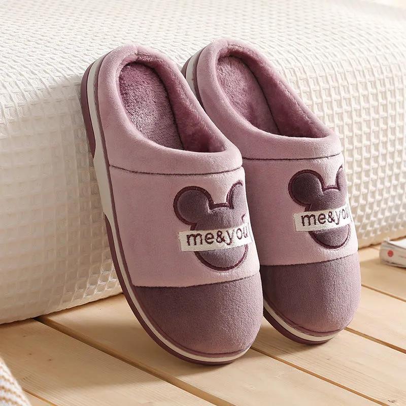 Home Men's Winter Cotton Slippers Indoor Non-slip and Warm Couples Plus Velvet Slippers Women's Thick Bottom Plush Slippers