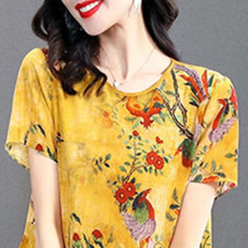 Women's Summer Plus Size Loose Long Print Dress Round Neck Slim Dress