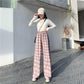 Women Wide Leg Pants  Spring Summer Female High Waist Loose Casual Plaid Chiffon Pant Long Trousers Streetwear Plus Size 4XL