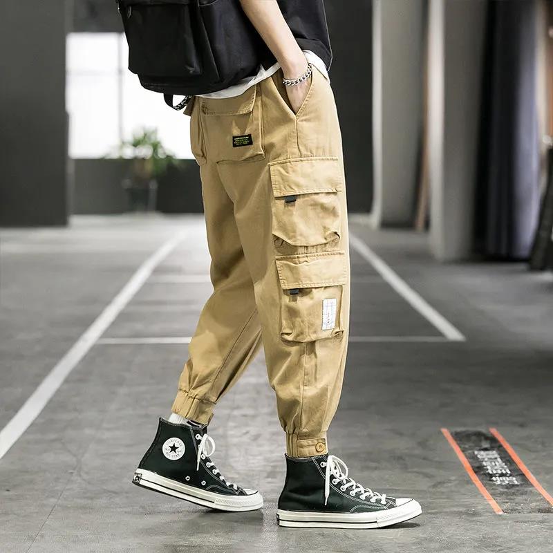 Men's Overalls Trendy Loose Casual Trousers Autumn Thin Multi-pocket Drawstring Feet Trendy Brand Men's Trousers