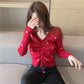V-neck Slim Long-sleeved Knitted Bottoming Shirt Women Thickened Autumn and Winter Drawstring Ladies Sweater Top