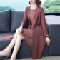 Summer Autumn Stylish Women Vintage Long Sleeve Loose Sundress 2021 Casual Maxi Dress Solid Party Two Piece