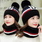 Winter Hat Fur PomPoms Ball Knitted Hats Scarf Set Women Beanie Hat Thick Skullies Female Cap