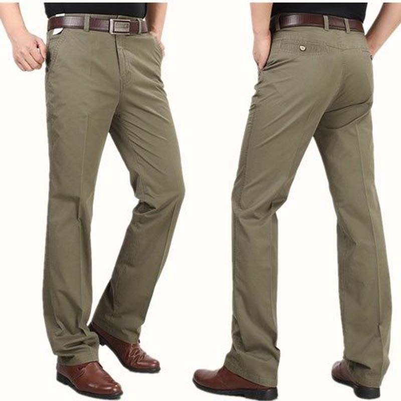 100% Cotton Summer Thin Section Middle-aged Men's Loose Straight Casual Trousers High Waist
