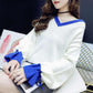 Large Size Warm Cashmere Sweater V-neck Sweater Female Autumn and Winter Solid Color Long Sleeve
