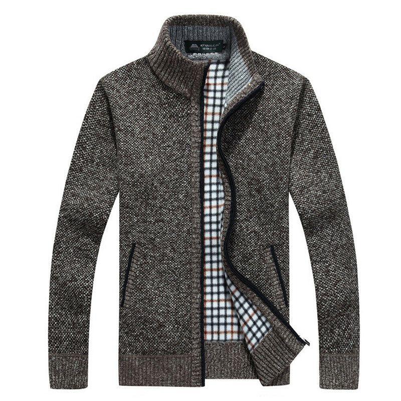 Autumn and Winter Sweater Men's Cardigan Velvet Thick Casual Jacket Loose Warm Fashion Men's Clothing