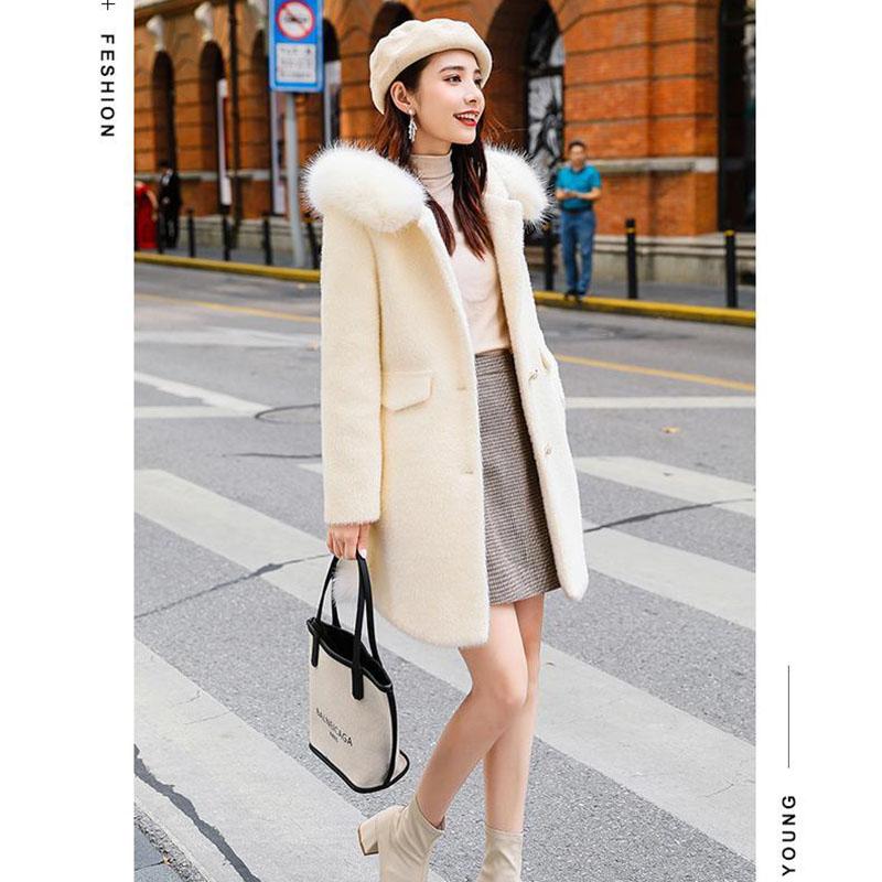 Fashion Women's Woolen Coat Popular Korean Imitation Mink Velvet Gold Mink Mid-length Coat