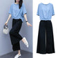 Suit Summer Cotton and Linen Large Size Loose Round Neck Short-sleeved Shirt Casual Wide-leg Pants Women's Suit Casual Suit