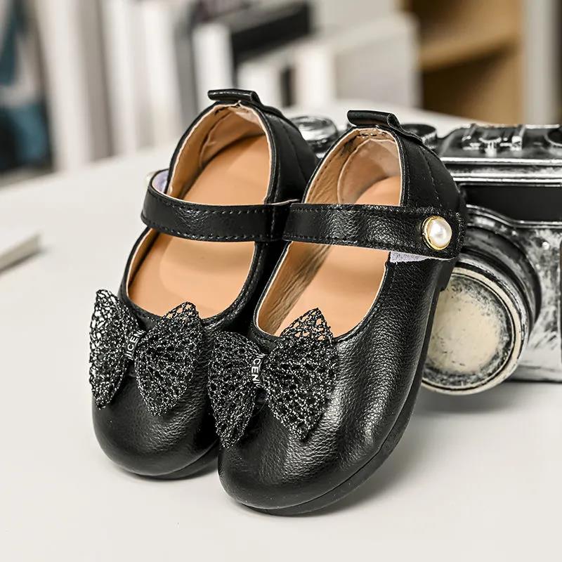 Girls' Small Leather Shoes Spring and Summer Soft Soled Children's Shoes Bowknot Single Shoes Middle Big Girl's Princess Shoes Doudou Shoes