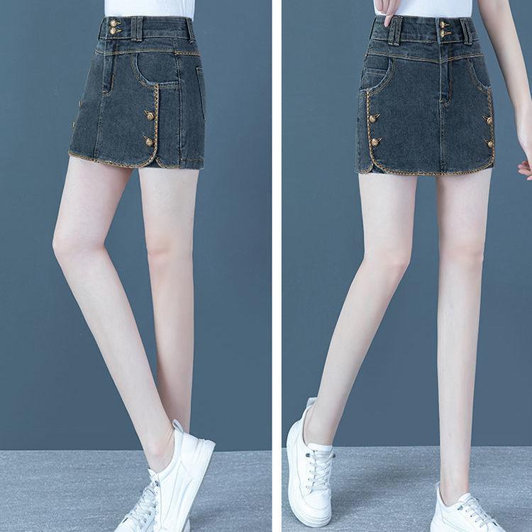WTEMPO High Waist Denim Shorts Women Loose Elastic Plus Size Button Zipper Casual Shorts