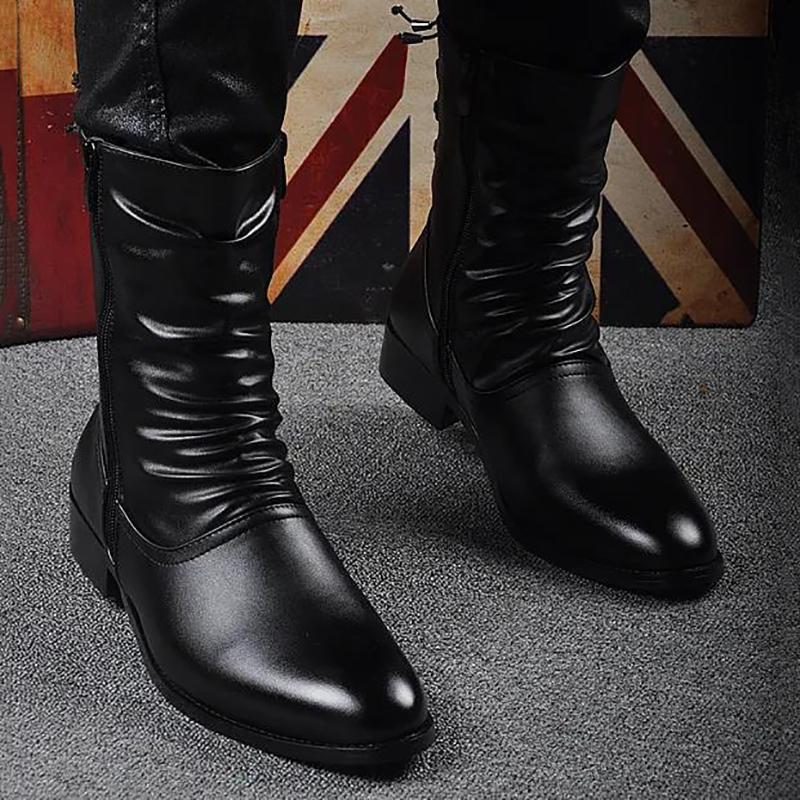 Autumn and Winter Korean Style Trendy Mid-cut Short Boots British Martin Boots Trendy Pointed Leather Boots