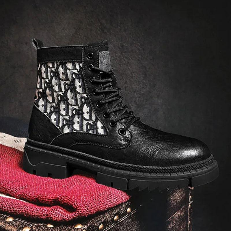 Men's Non-slip Autumn and Winter Martin Boots Net Red Ins Tooling Boots Korean Version of The British Style Black Boots Microfiber Leather Shoes