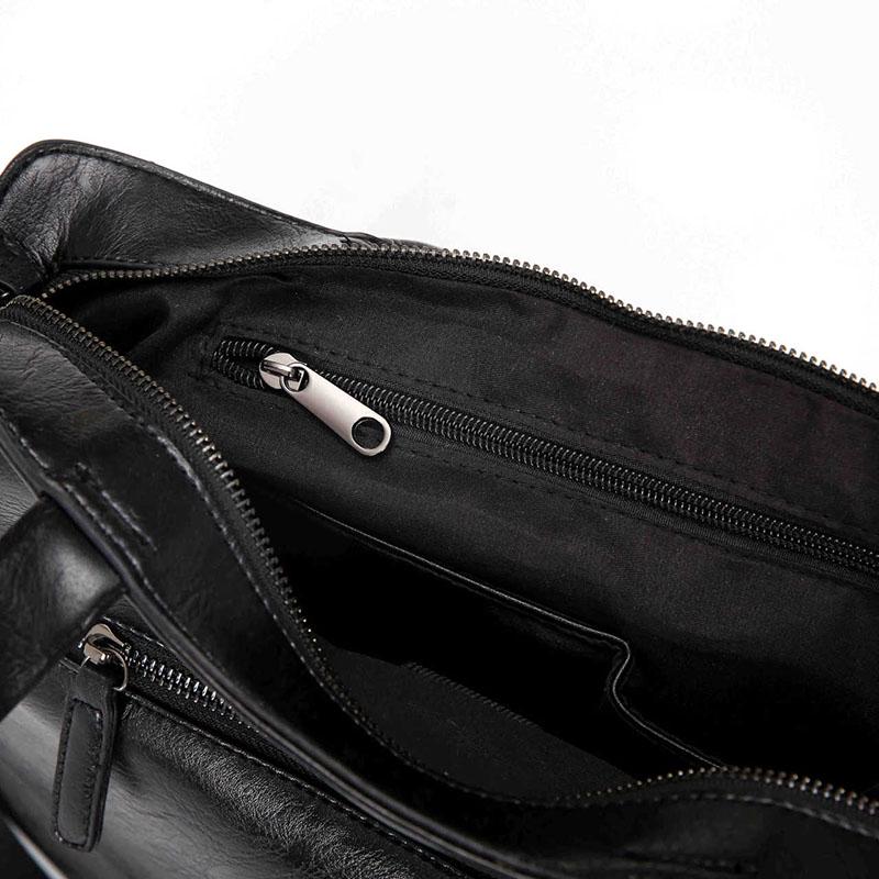 Business Briefcase Men Black Leather Zipper Crossbody Shoulder Computer Bags Waterproof  Handbag