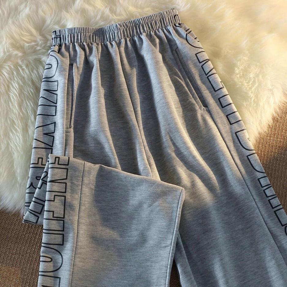 Women's Summer Letter Wide Leg Pants Loose Ins High Street Vertical Straight Tube Men's and Women's Sports Casual Pants
