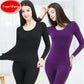 Women Winter Autumn Thermal Underwear Plus Velvet O-neck Female Tight Suit Thicken Windproof Comfortable Soft Lining Long Sleeve High Elasticity Slim