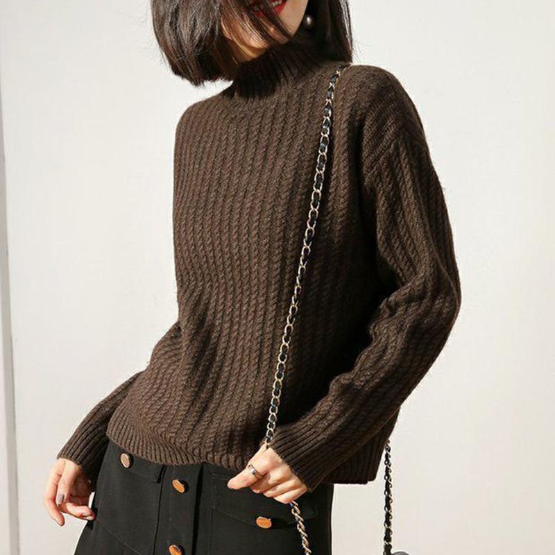 Autumn Winter Women's Sweaters Women's Half Turtleneck Padded Pullover Knit Bottoming Shirt Loose Casual Long-sleeved Shirt Women