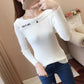 Autumn Winter Women's Boat Neck  Sweater Korean Style All-mach Striped Sweater Slim Long-sleeve Bottoming Top