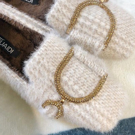 Plus Velvet Moccasin Shoes Women's Autumn and Winter Wear Flat Single Shoes All-match Temperament Women's Shoes Plus Velvet Beanie Shoes