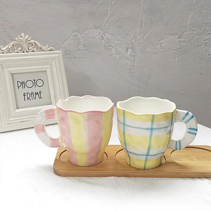 Korean Ins Hand-squeezed Ceramic Irregular Hand-painted Mug Milk Cup Breakfast Cup Coffee Cup Water Cup High Value