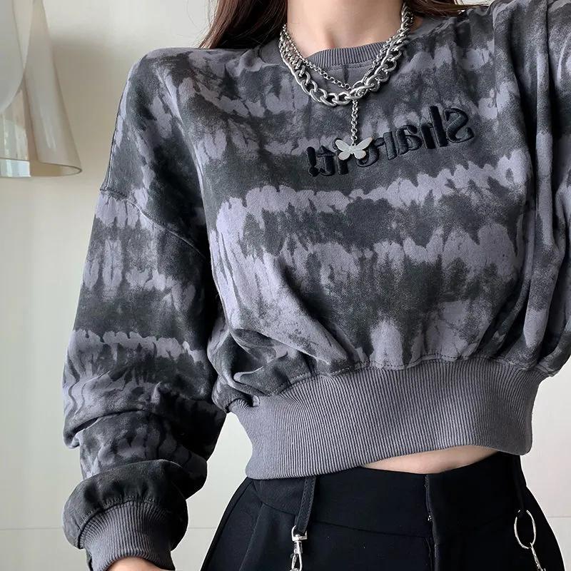 Spring Autumn Hoodies Women Cropped Tops Pullover Sweatshirt Oversized Loose Casual Harajuku Tracksuit Lady Vintage Hoodies Sweatshirt