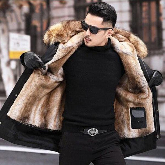 Men's Mid-length Mink Faux Fur Parker Clothing Fox Fur Thickened Liner Detachable Fur Coat