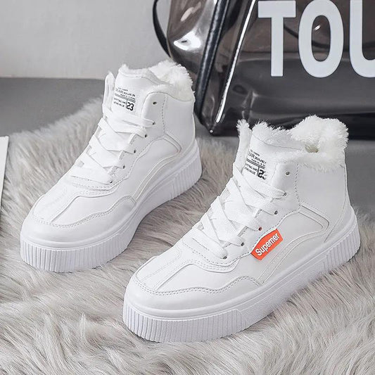Autumn and Winter High-top White Shoes Women's Shoes All-match Casual Snow Boots Plus Velvet Cotton Shoes