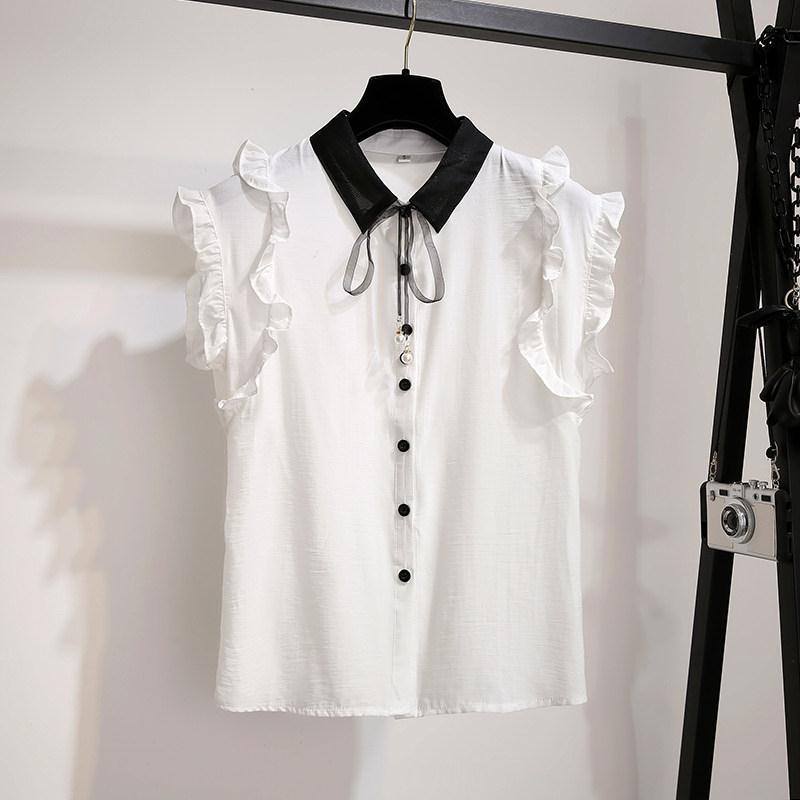 Pofulove Skirt Set Summer Lady Sleeveless  Bowknot Shirt Wide-leg Shorts L Two-piece Set for Work