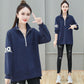 Mid-length Stand-up Collar Cotton Sweat Women Spring and Autumn Loose Pullover Blouse Fashionable Slim Coat