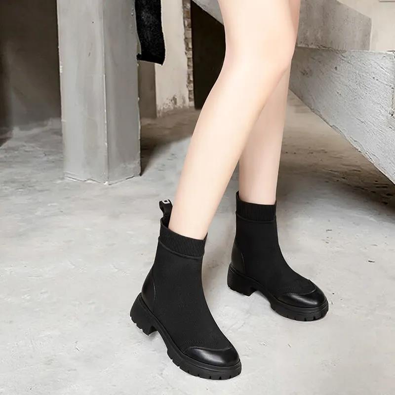 Women's Thick Heel Women's Boots Winter Mom All-match Flat Chelsea Boots High-quality Soft Leather Short Boots