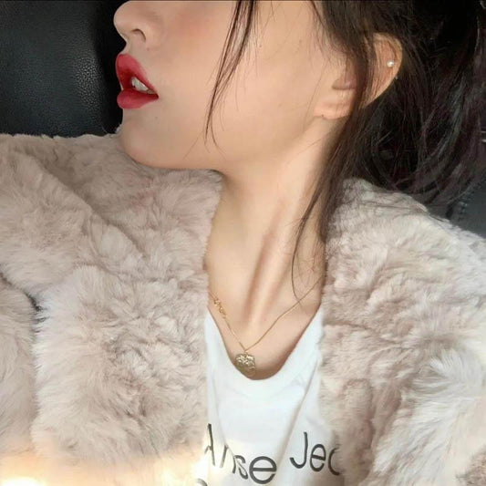 Winter Thickened Rabbit-like Plush Fur Loose Bow Short Lamb Wool Coat Women