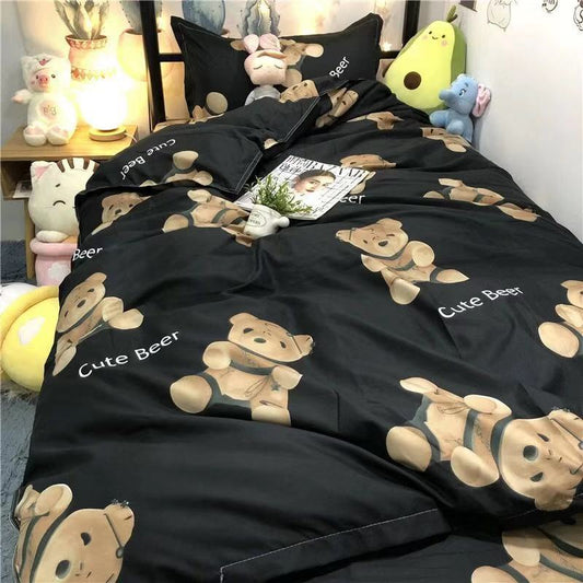 Cute Bear Three-piece Quilt Cover Sheet Three-piece Bunk Bed Student Dormitory Single Three-piece Bedding