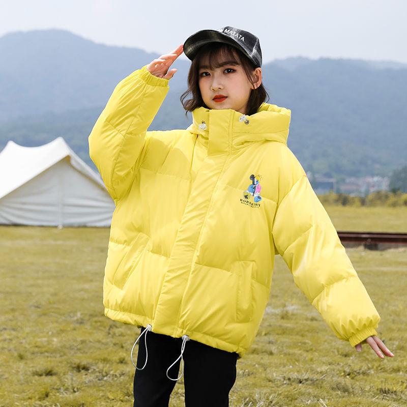 Girls' Winter Warm Down Jacket Glossy Disposable Cotton Clothes Short Padded Windproof Hooded Jacket