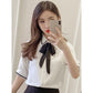 Chiffon Shirt Women's Short-sleeved Bowknot Niche Loose Casual Chiffon Shirt Sweet and Cute Loose Casual Shirt Fabric Light and Breathable