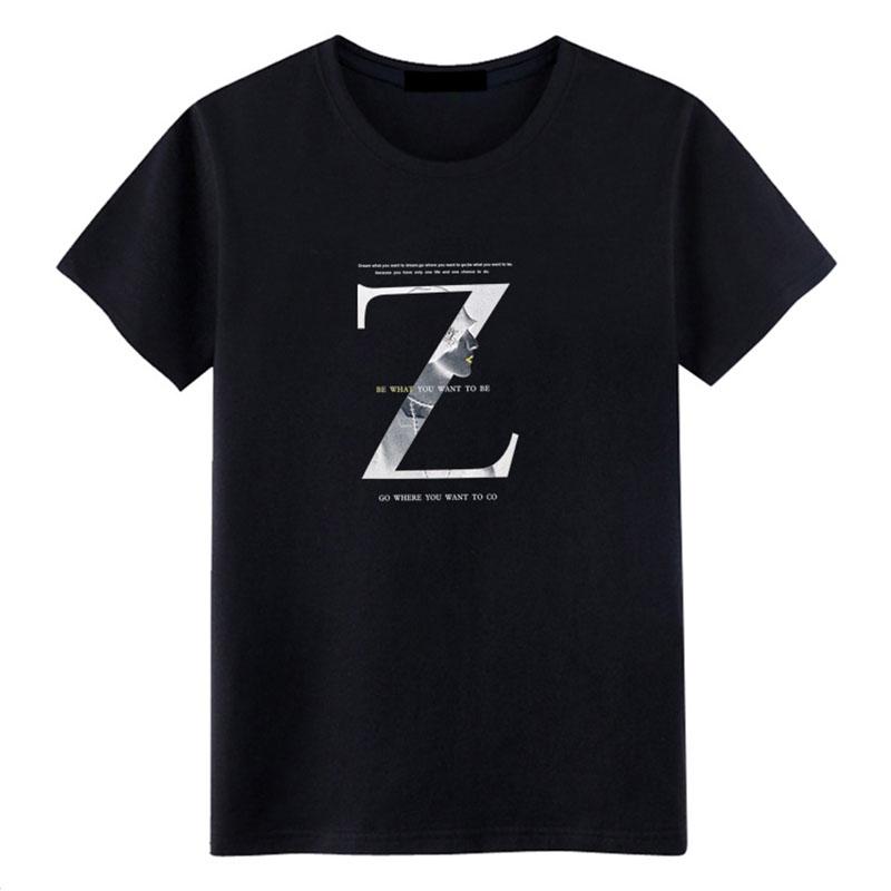 Z Letter Print T-shirts Summer Men O-neck Short Sleeve Casual Shirts Hong Kong Trend Tees Oversized Soft Breathable Tops