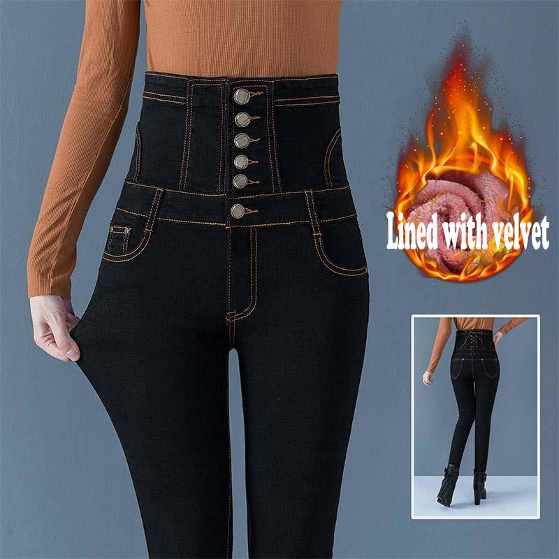 Winter Fleece Jeans for Women Stretch Warm Skinny Denim Velvet Pencil Jeans Stretch Female Trousers