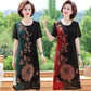 Women's Clothing Large Size Loose Chiffon Dress Round Neck Short Sleeve Printing Knee-length