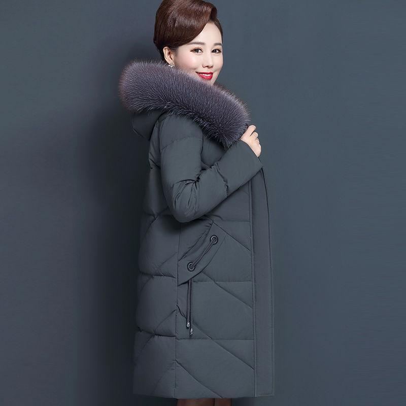 Mother's Western Style Winter Coat Middle-aged and Elderly Women's Middle-aged Long Large Fur Collar Noble Thick Down Padded Jacket