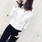 V-neck Chiffon Shirt Women's Long-sleeved Loose Pullover Shirts Korean Style Temperament Solid Color Double Layer Collar Shirt Blue White Casual Shirt