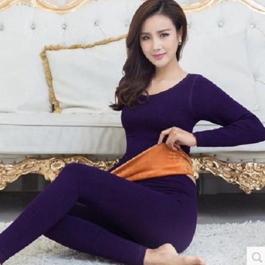 Plus Velvet Thickened Thermal Underwear Ladies Suit Autumn and Winter Body Slimming Body Shaping Underwear High Elasticity