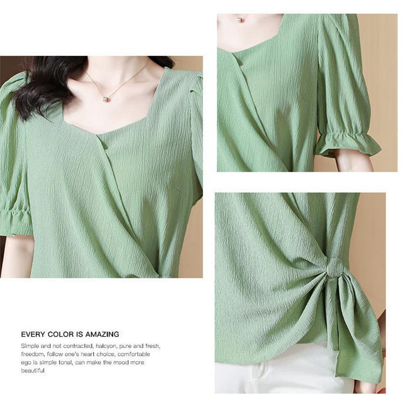 Large Size Shirt Women's Summer French Fashion Loose Square Collar All-match Short-sleeved Top