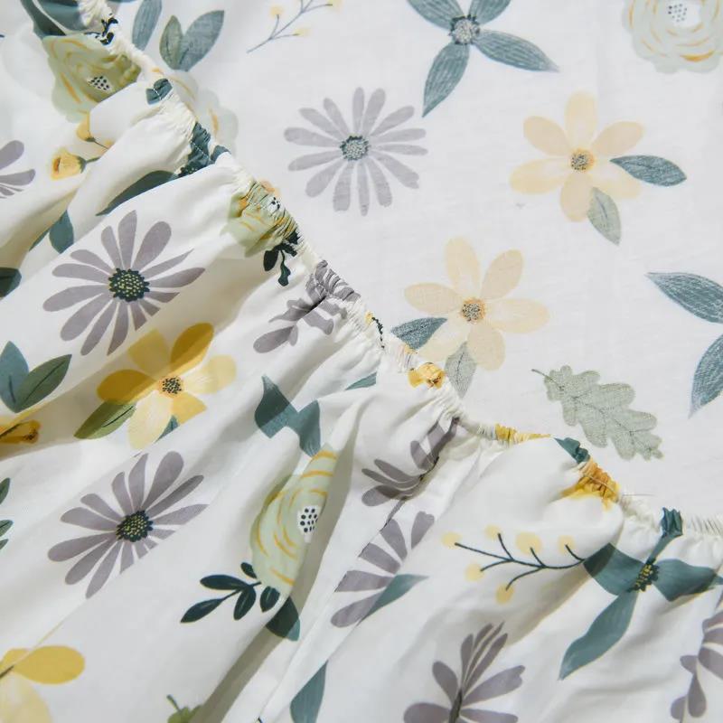 Cotton Bed Pillow Set Three-piece Plus Thick Anti-skid Protection Bed Cover 1.8 Meters 2 Meter Bed Bedding Set Print Field Garden Wind