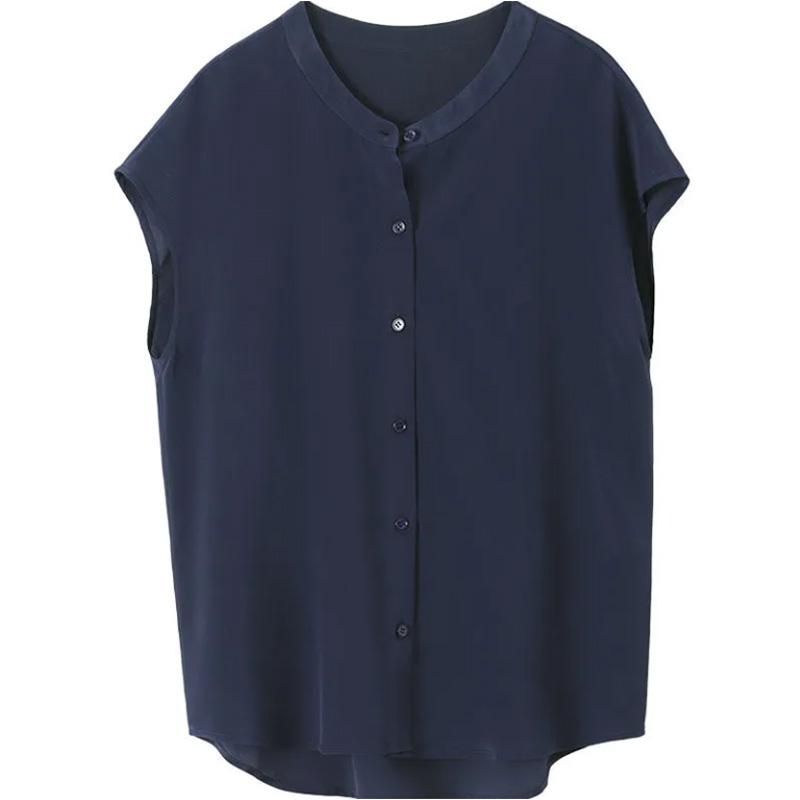 Silk Short-sleeved Shirt Women's Temperament Imitation Mulberry Silk Round Neck Shirt Top