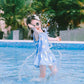 Baby Girls Swimwear Backless Cute Flower Printed One-Piece Swimsuit Summer Kids Lotus Leaf Sleeve Pleated Skirt Beachsuit