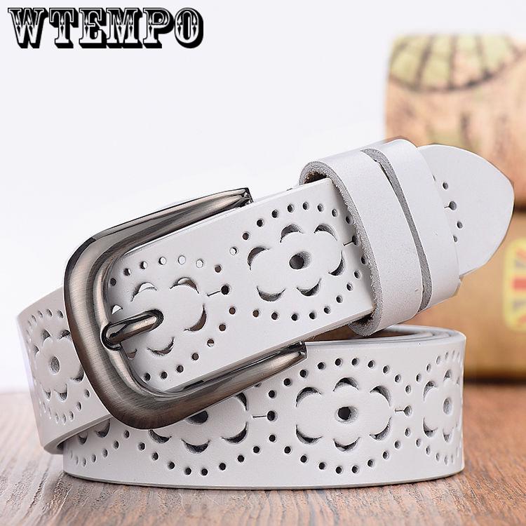 Leather Belts for Women Luxury Strap Female Belt Cashew Flowers High Quality Pin Buckle