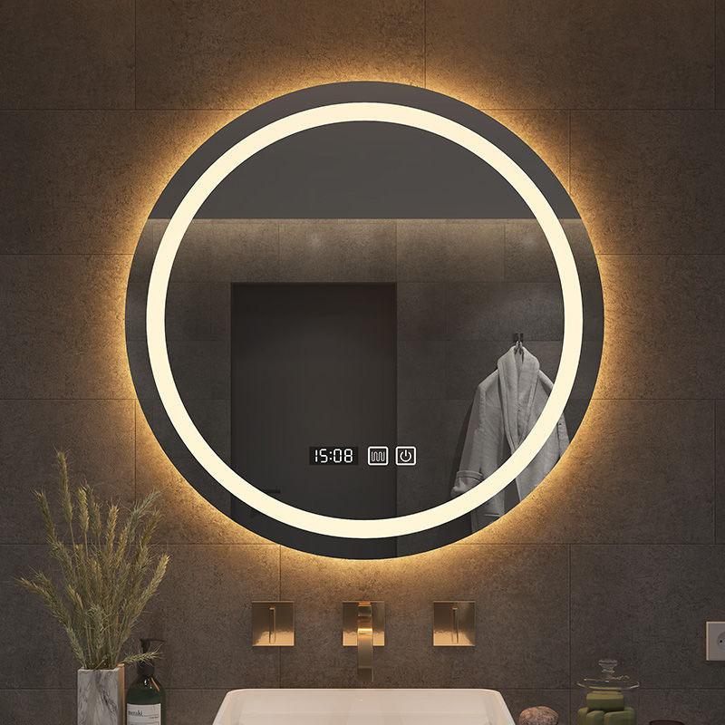 Round Mirror Wall-mounted Bathroom Mirror LED Touch Screen with Light Smart Bath Mirrors Human Body Induction Anti-fog Glow