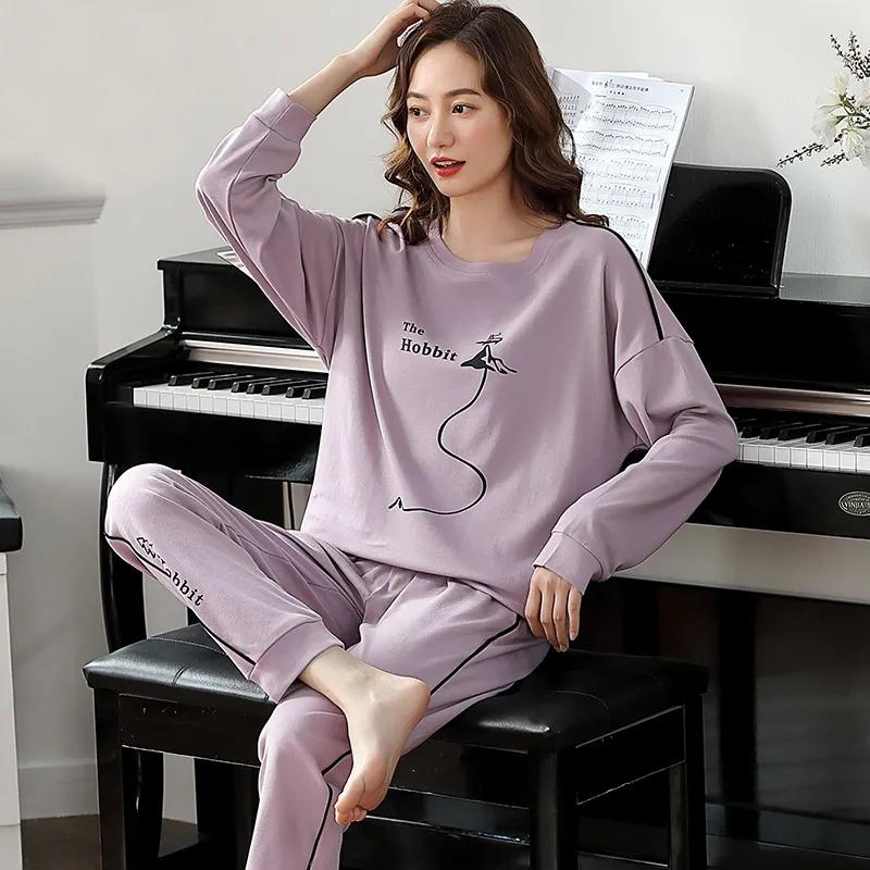 Women's Pajamas Set Cotton Pyjamas Long Sleeve Sleepwear Suit Spring Autumn Nightwear Casual Loose Cute Home Wear Pullover O Neck Tops Pants