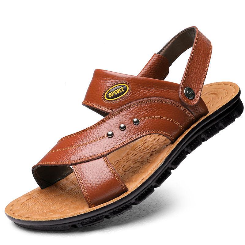 Slippers Men's Summer Beach Shoes Soft Sole Casual Massage Non-slip Leather Sandals Men's Shoes