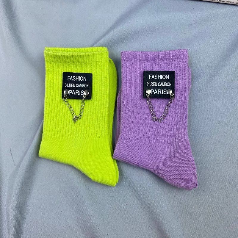 Two Pairs of Candy Color Chain Socks Korean Fashion Sports Cotton Socks