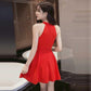 Pofulove Summer off-shoulder sexy halter dress Slim A-line halterneck dress hollow short dress