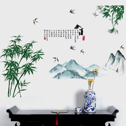 [Wall sticker] Chinese style mountain bamboo Ink painting art wall stickers diy living room bedroom